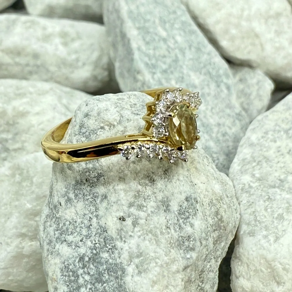 NWT AAA Turkizite & Moissanite 0.90ct Bypass Ring 18K Vermeil YG over 925 Size 9